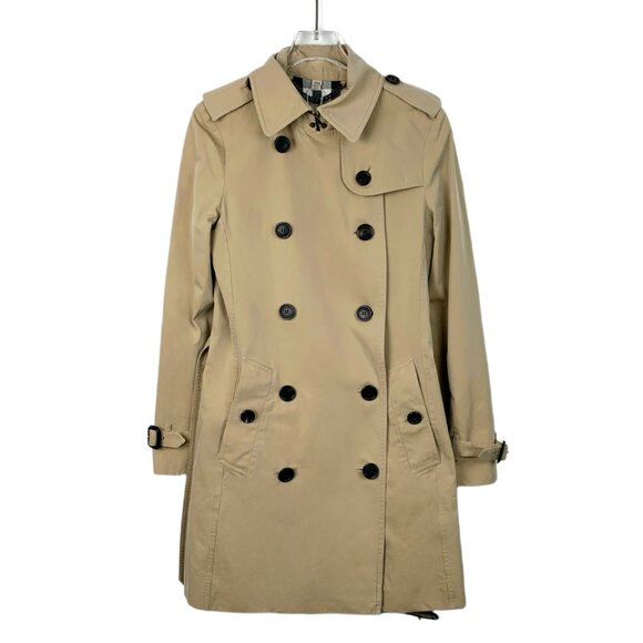 H10914 Burberry Brown Cotton Lapel Double-Breasted Belt Trench Coat 36 XS